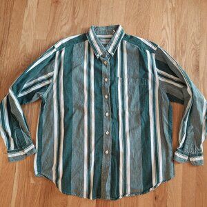 Vintage 90s Green and White Stripped Maddison Avenue Men's size Large 100% cotto